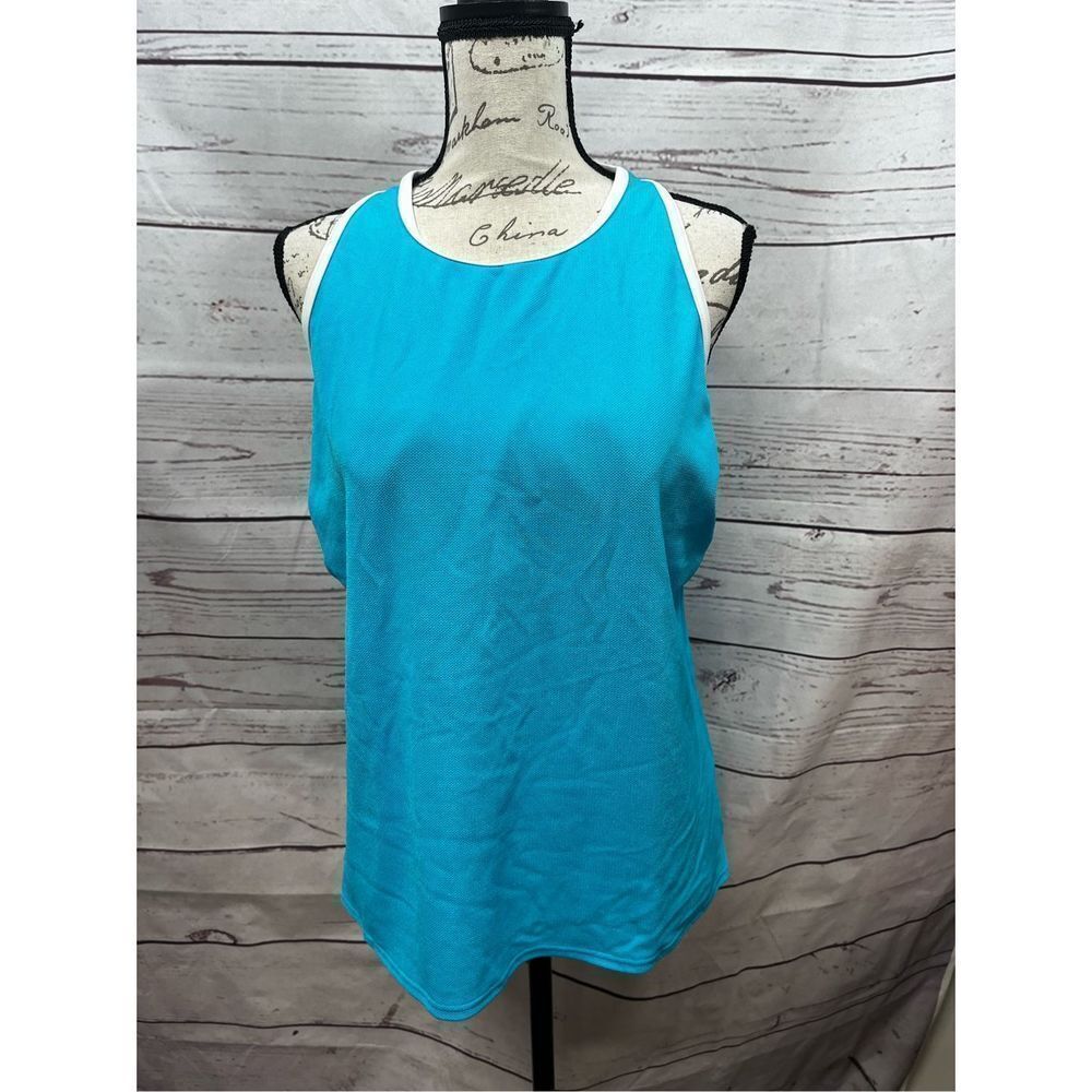 Athletic Tank Top Women‎ Turquoise White Trim Sleeveless Racerback Workout